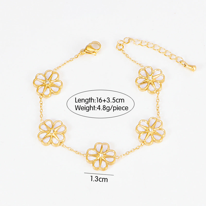 Colorful Shell Heart-Shaped Four-Leaf Clover Single Diamond Octagonal Star Necklace Earrings Bracelet Set For Women