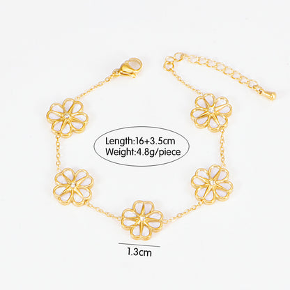 Colorful Shell Heart-Shaped Four-Leaf Clover Single Diamond Octagonal Star Necklace Earrings Bracelet Set For Women
