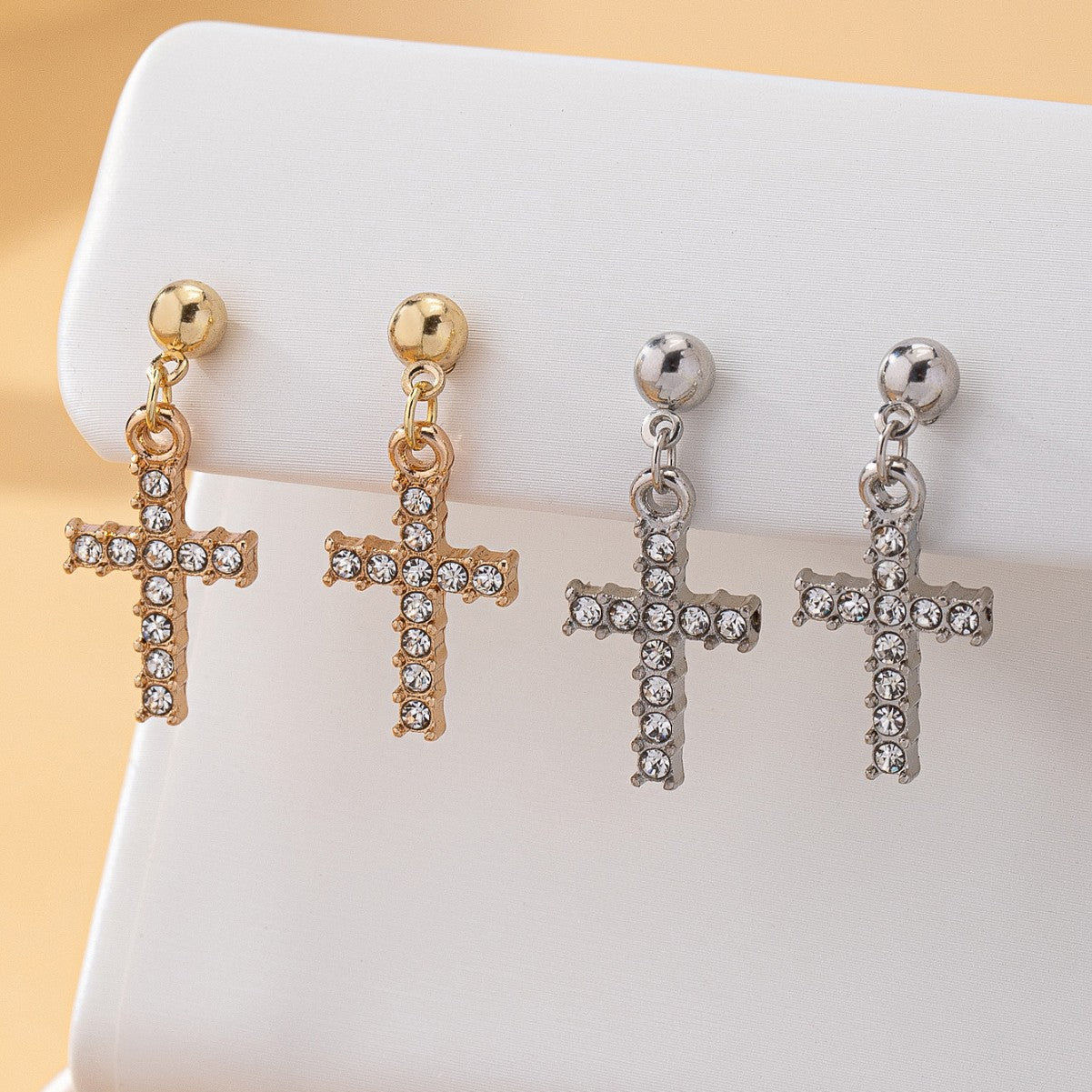 Unisex Cross Drop Earrings For Everyday Wear Featuring Durable Alloy Material In Gold