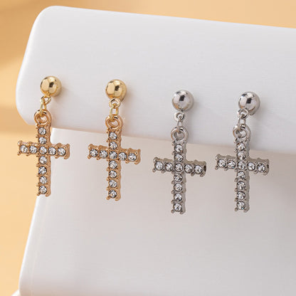 Unisex Cross Drop Earrings For Everyday Wear Featuring Durable Alloy Material In Gold