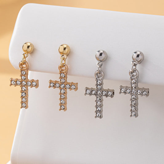 Unisex Cross Drop Earrings For Everyday Wear Featuring Durable Alloy Material In Gold