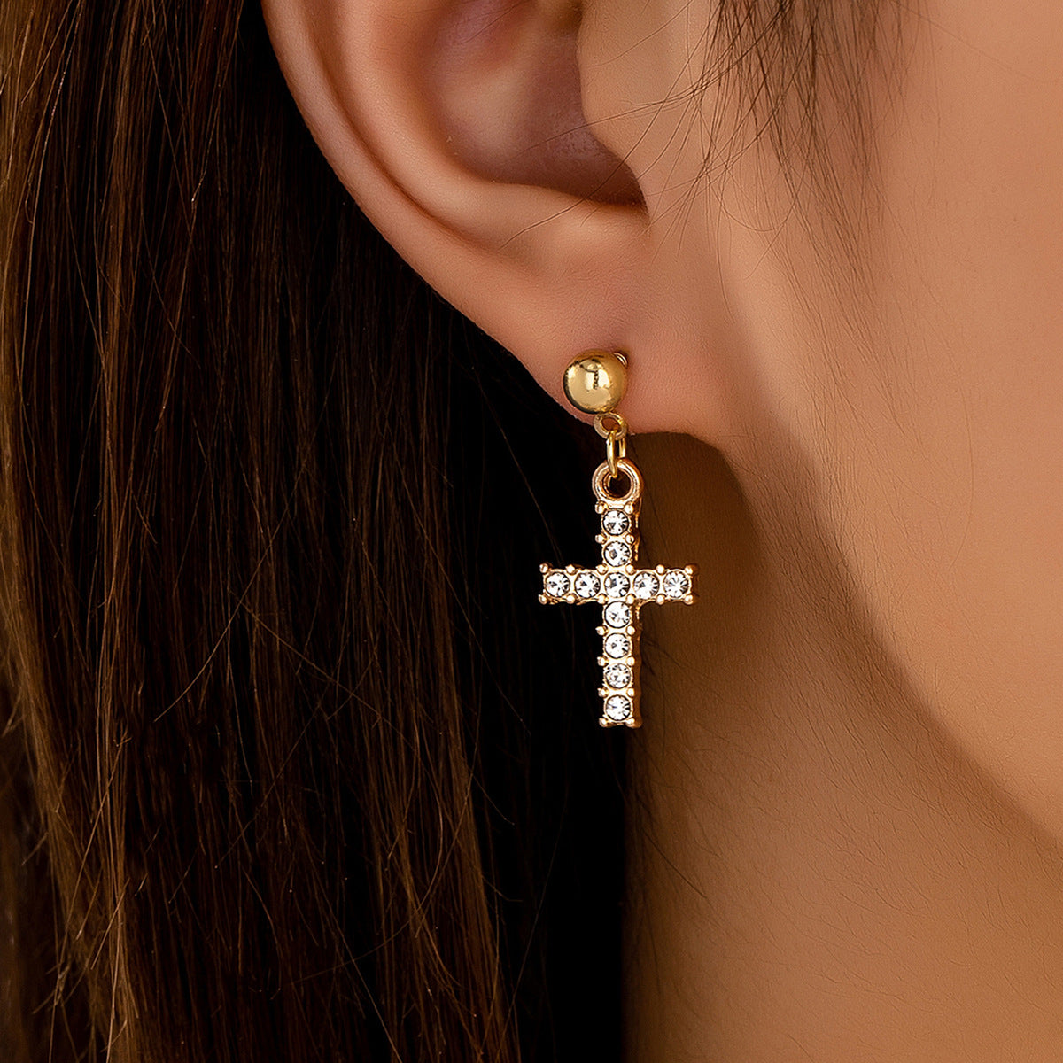 Unisex Cross Drop Earrings For Everyday Wear Featuring Durable Alloy Material In Gold