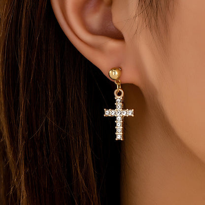 Unisex Cross Drop Earrings For Everyday Wear Featuring Durable Alloy Material In Gold