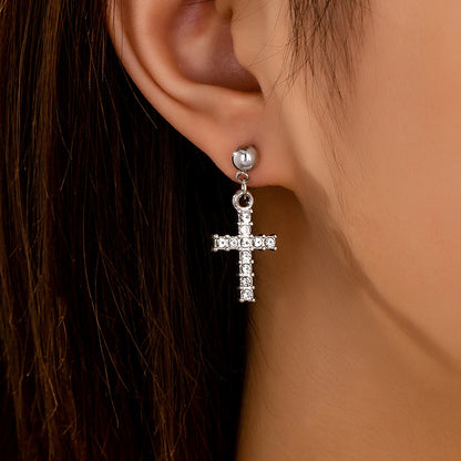 Unisex Cross Drop Earrings For Everyday Wear Featuring Durable Alloy Material In Gold