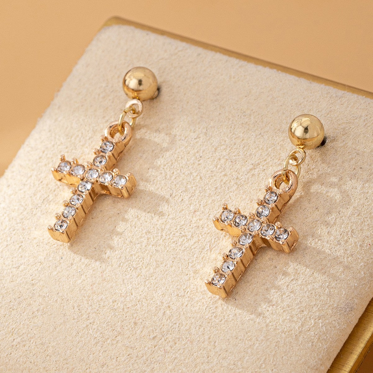 Unisex Cross Drop Earrings For Everyday Wear Featuring Durable Alloy Material In Gold