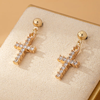 Unisex Cross Drop Earrings For Everyday Wear Featuring Durable Alloy Material In Gold