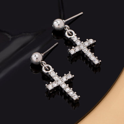 Unisex Cross Drop Earrings For Everyday Wear Featuring Durable Alloy Material In Gold