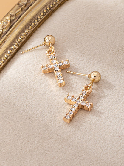 Unisex Cross Drop Earrings For Everyday Wear Featuring Durable Alloy Material In Gold