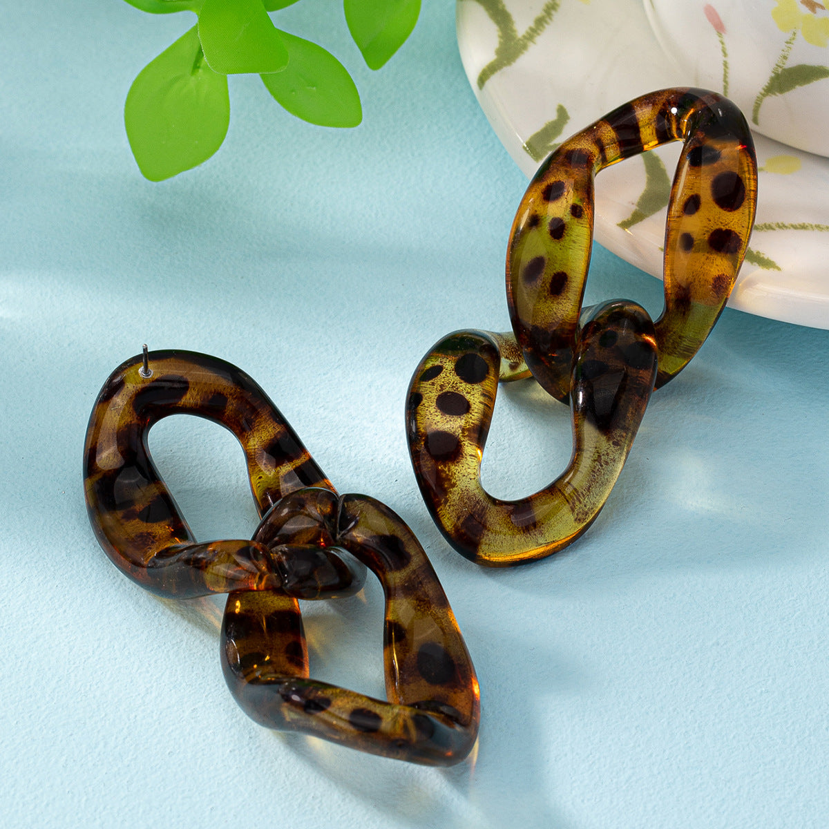 Leopard Pattern Drop Earrings For Women In Plastic Resin Material Featuring Stylish Animal Print Design
