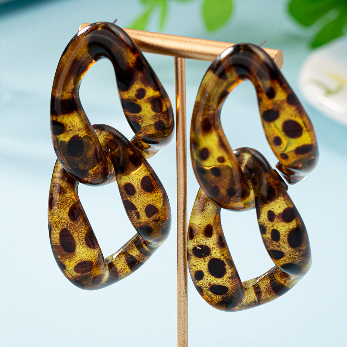 Leopard Pattern Drop Earrings For Women In Plastic Resin Material Featuring Stylish Animal Print Design