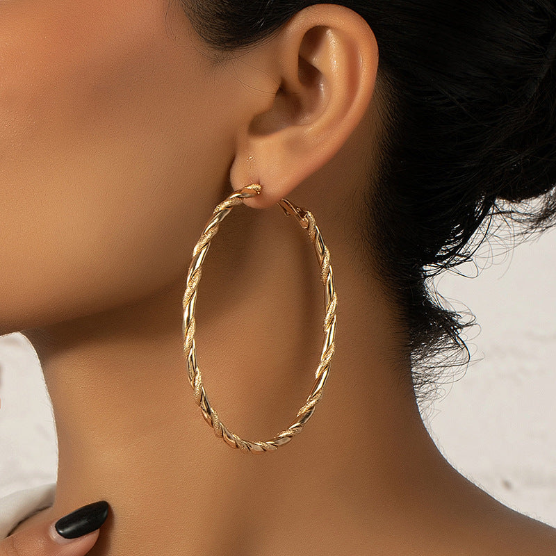 Round Alloy Hoop Earrings For Women In Elegant Golden Finish