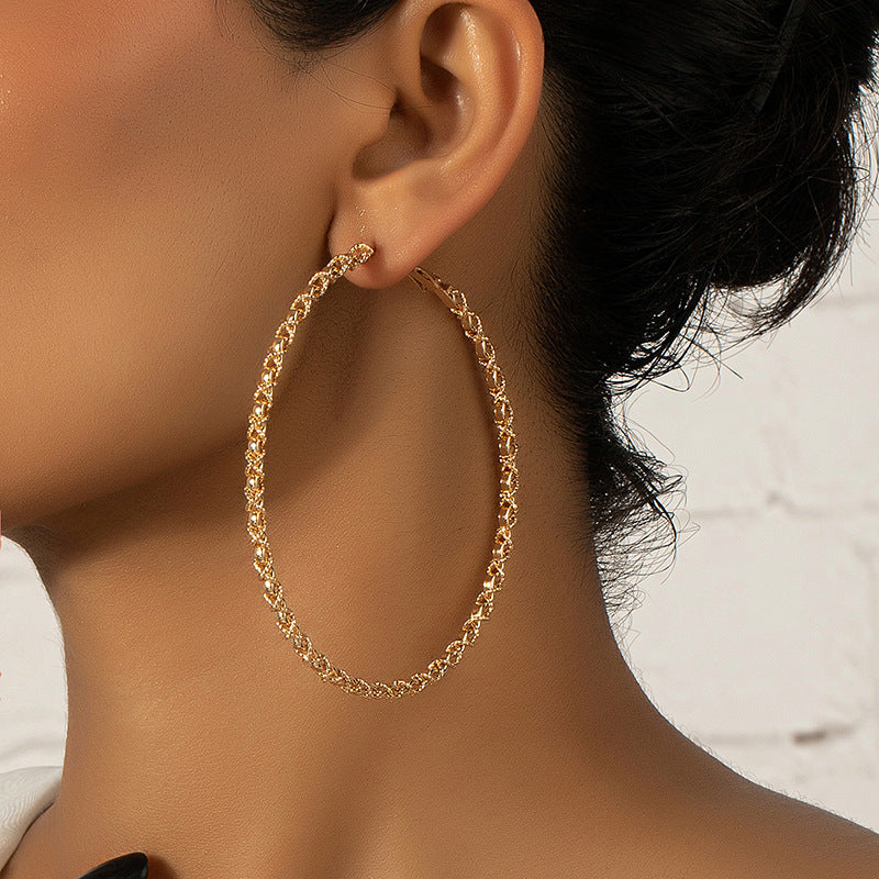 Round Alloy Hoop Earrings For Women In Elegant Golden Finish