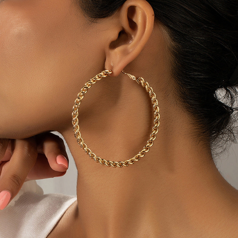 Round Alloy Hoop Earrings For Women In Elegant Golden Finish