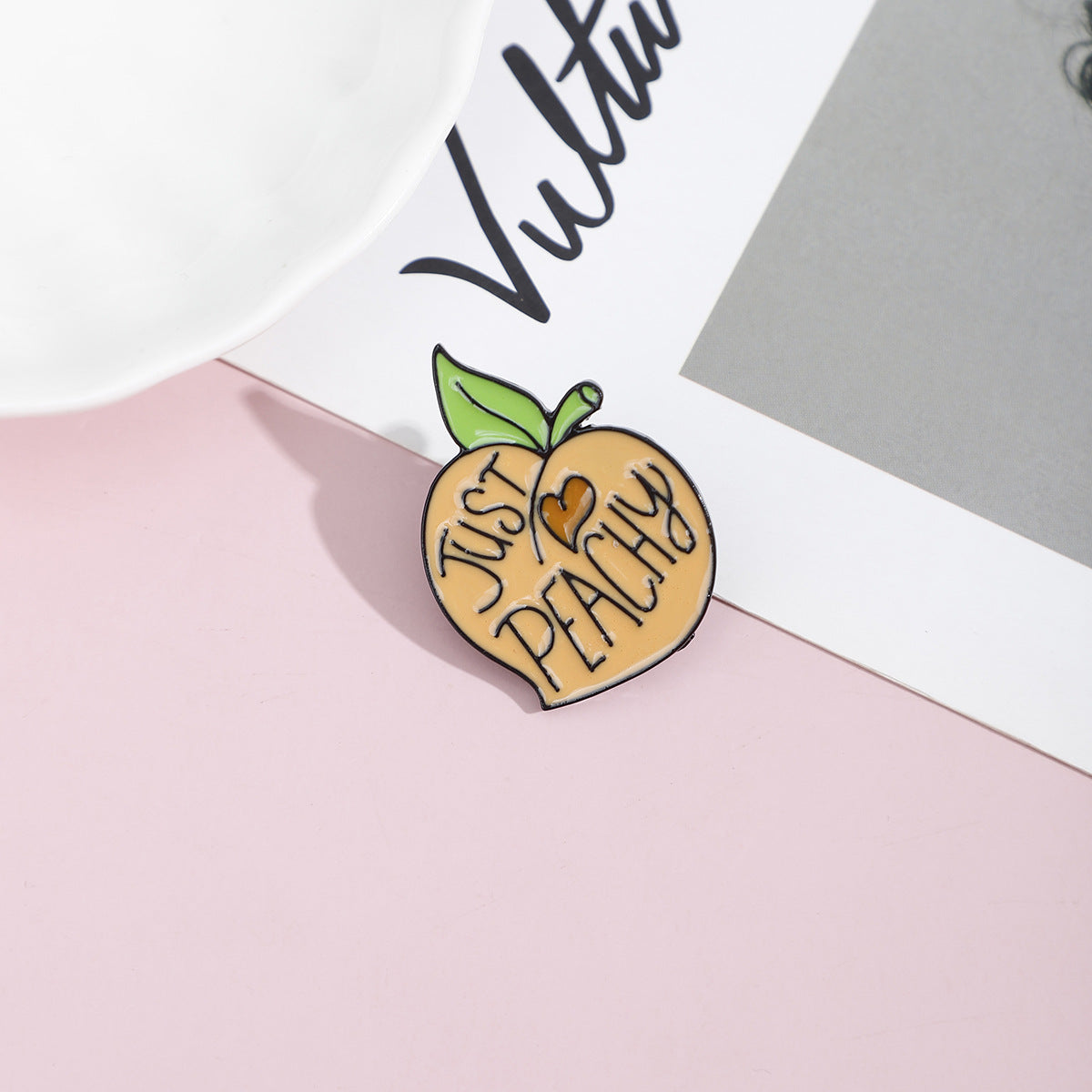 Cartoon Peach Pin Brooches In Alloy Featuring Cute Fruit Design