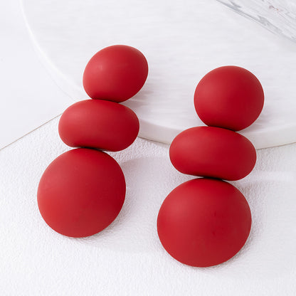 Exaggerated Round Drop Earrings In Gold And Red For A Bold Fashion Statement