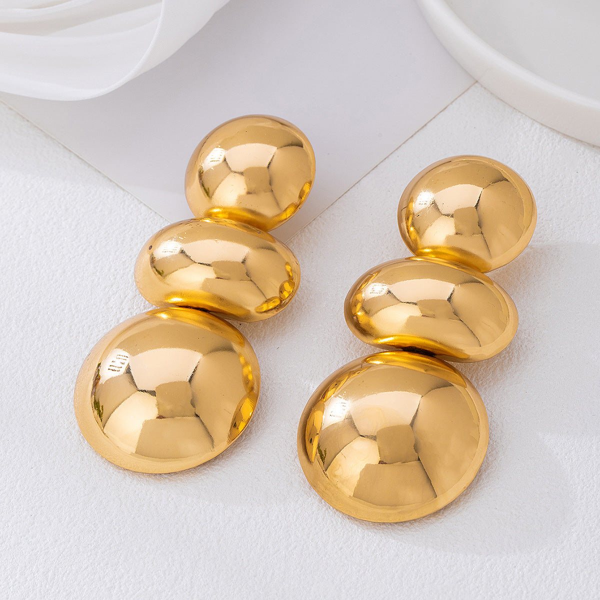 Exaggerated Round Drop Earrings In Gold And Red For A Bold Fashion Statement