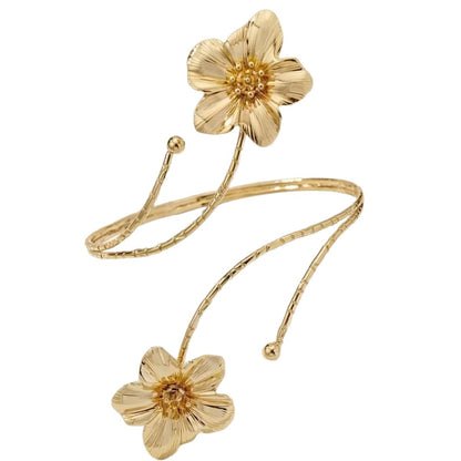 Flower Pattern Metal Arm Cuff Featuring Enamel Craft In Gold And Sky Blue Colors For Stylish Wear