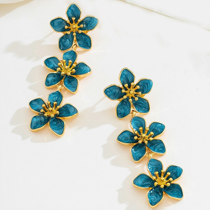 Pastoral Flower Drop Earrings For Women Featuring Enamel Craft In Orange And White Colors