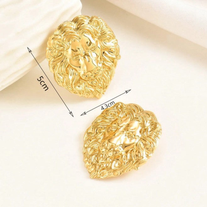 Exaggerated Gold Lion Stud Earrings For Women, Perfect For Party And Daily Wear
