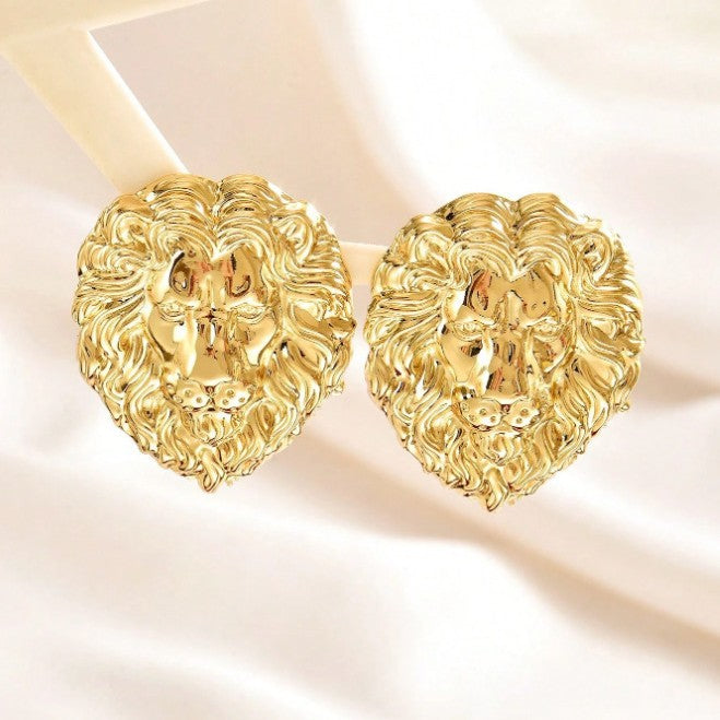 Exaggerated Gold Lion Stud Earrings For Women, Perfect For Party And Daily Wear