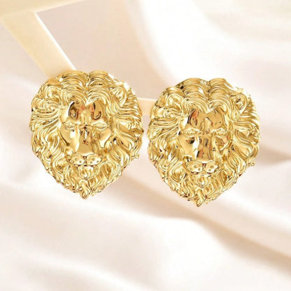 Exaggerated Gold Lion Stud Earrings For Women, Perfect For Party And Daily Wear