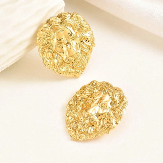 Exaggerated Gold Lion Stud Earrings For Women, Perfect For Party And Daily Wear