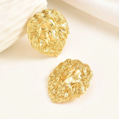 Exaggerated Gold Lion Stud Earrings For Women, Perfect For Party And Daily Wear