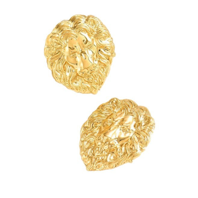 Exaggerated Gold Lion Stud Earrings For Women, Perfect For Party And Daily Wear