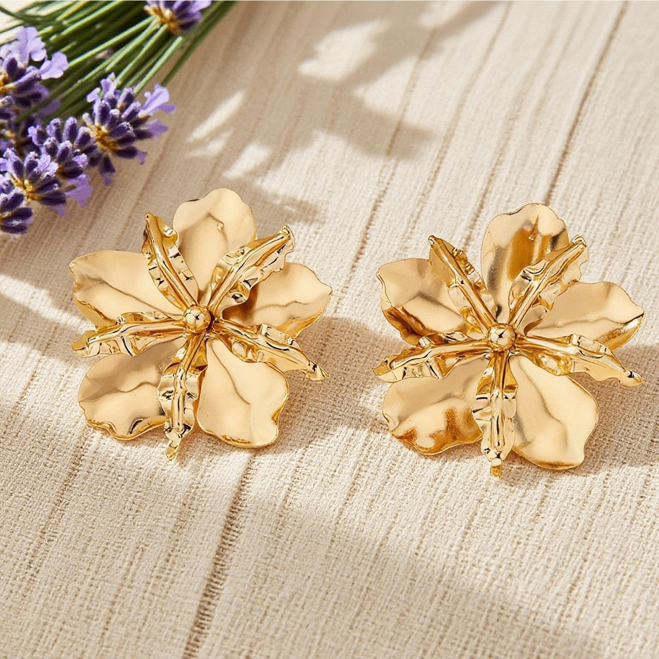 Petal Stud Earrings For Women In Rose Red Featuring Stoving Varnish With Pastoral Style