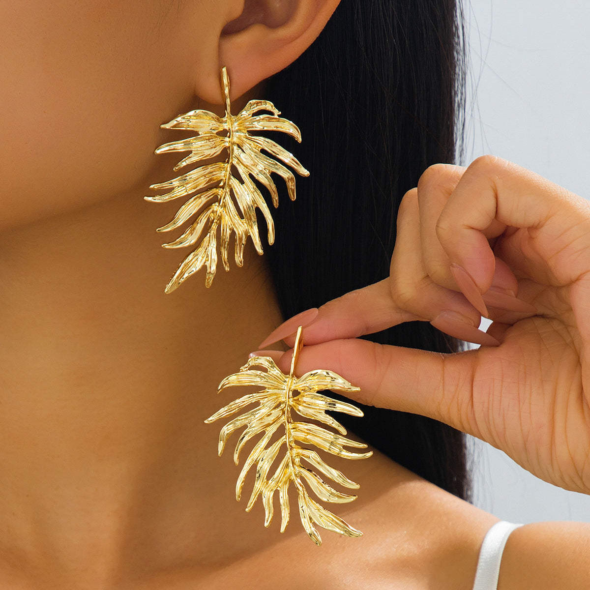 Pastoral Leaf Earrings For Women Featuring Leaf Pattern In Alloy Material, Available In Golden Color