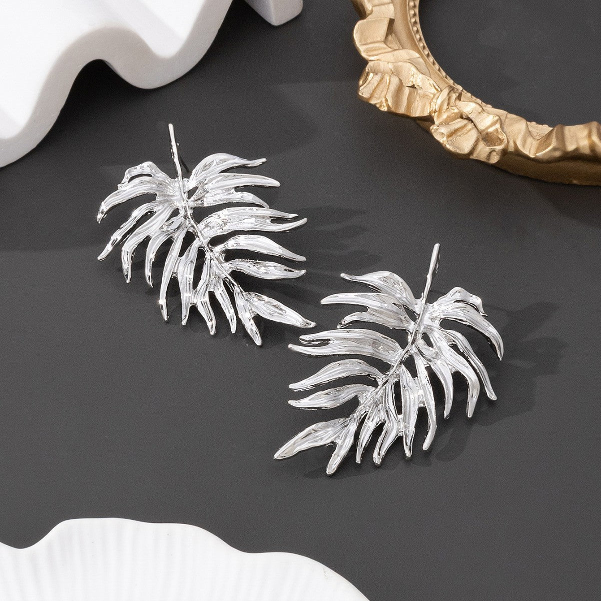 Pastoral Leaf Earrings For Women Featuring Leaf Pattern In Alloy Material, Available In Golden Color