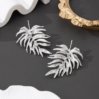 Pastoral Leaf Earrings For Women Featuring Leaf Pattern In Alloy Material, Available In Golden Color