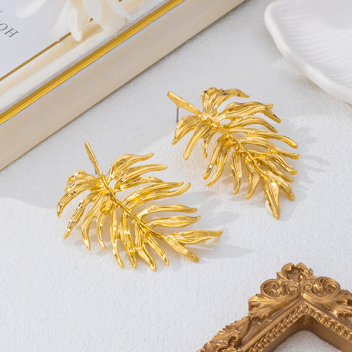Pastoral Leaf Earrings For Women Featuring Leaf Pattern In Alloy Material, Available In Golden Color