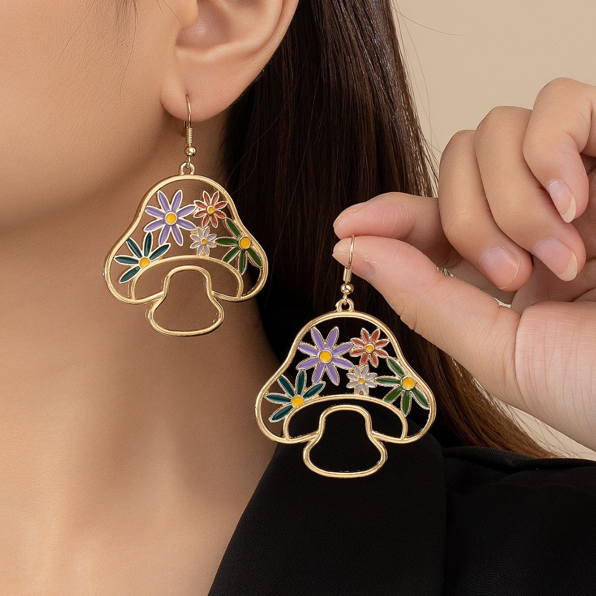 Sweet Pastoral Mushroom Drop Earrings For Women In Green