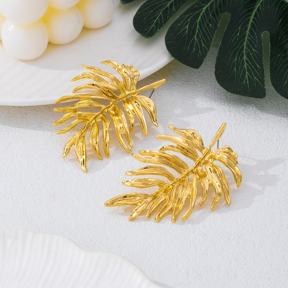 Pastoral Leaf Earrings For Women Featuring Leaf Pattern In Alloy Material, Available In Golden Color