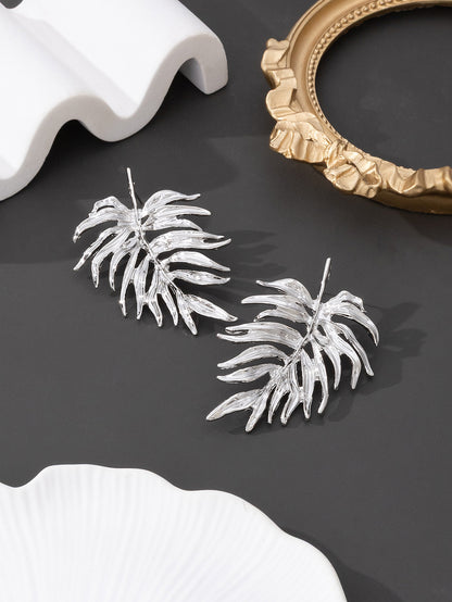 Pastoral Leaf Earrings For Women Featuring Leaf Pattern In Alloy Material, Available In Golden Color