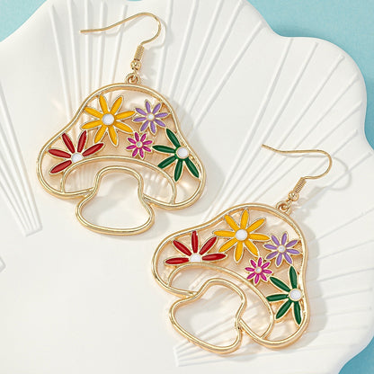 Sweet Pastoral Mushroom Drop Earrings For Women In Green