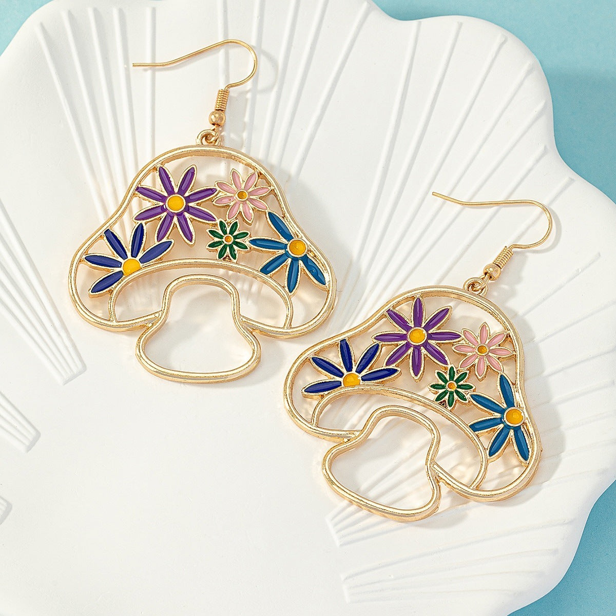Sweet Pastoral Mushroom Drop Earrings For Women In Green