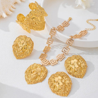 4 Pieces Lion Pattern Jewelry Set Made Of Durable Alloy, Perfect For Stylish Accessories
