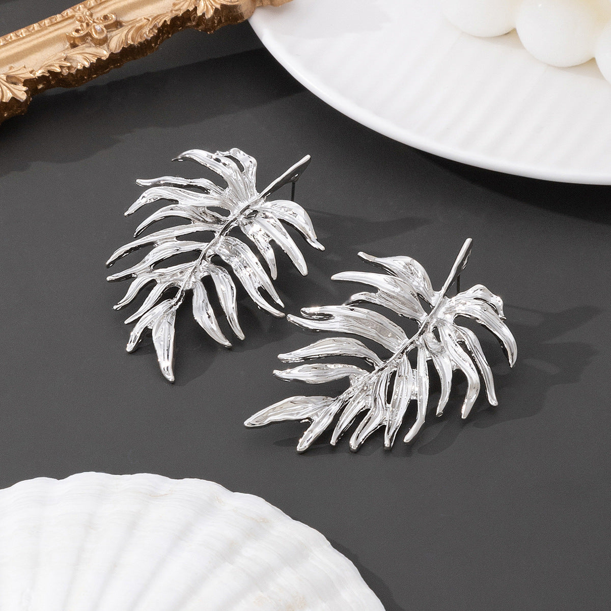 Pastoral Leaf Earrings For Women Featuring Leaf Pattern In Alloy Material, Available In Golden Color