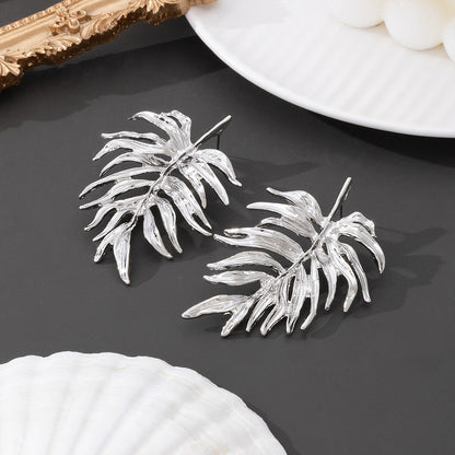 Pastoral Leaf Earrings For Women Featuring Leaf Pattern In Alloy Material, Available In Golden Color