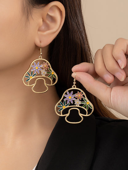 Sweet Pastoral Mushroom Drop Earrings For Women In Green