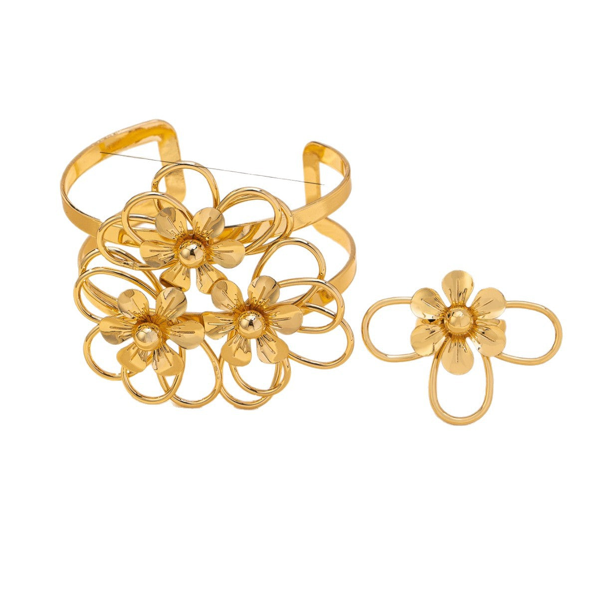 Pastoral Jewelry Set In Golden Featuring Beautiful Flowers, 1 Set