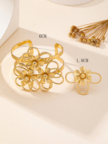 Pastoral Jewelry Set In Golden Featuring Beautiful Flowers, 1 Set