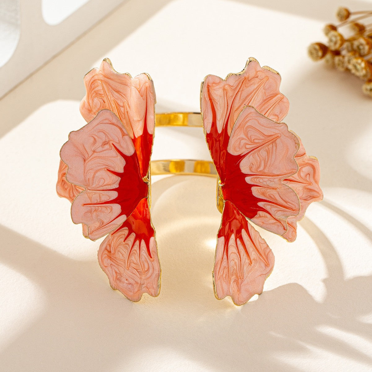 For Women Pink Flower Ombre Bangle Bracelet Featuring Elegant Floral Design