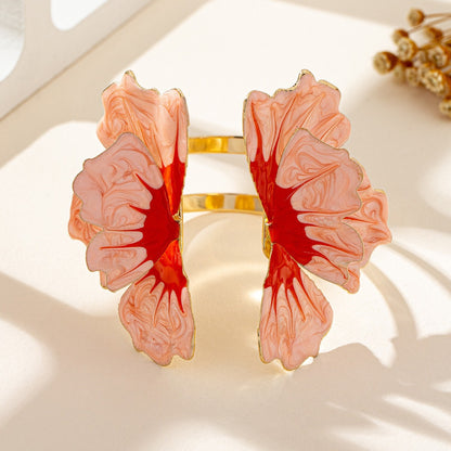 For Women Pink Flower Ombre Bangle Bracelet Featuring Elegant Floral Design