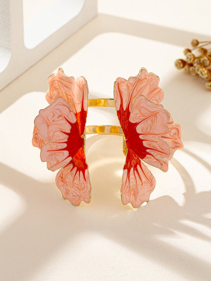 For Women Pink Flower Ombre Bangle Bracelet Featuring Elegant Floral Design