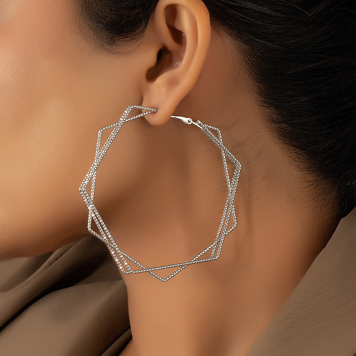 Exaggerated Geometric Earrings For Women In Gold Featuring Lines Design