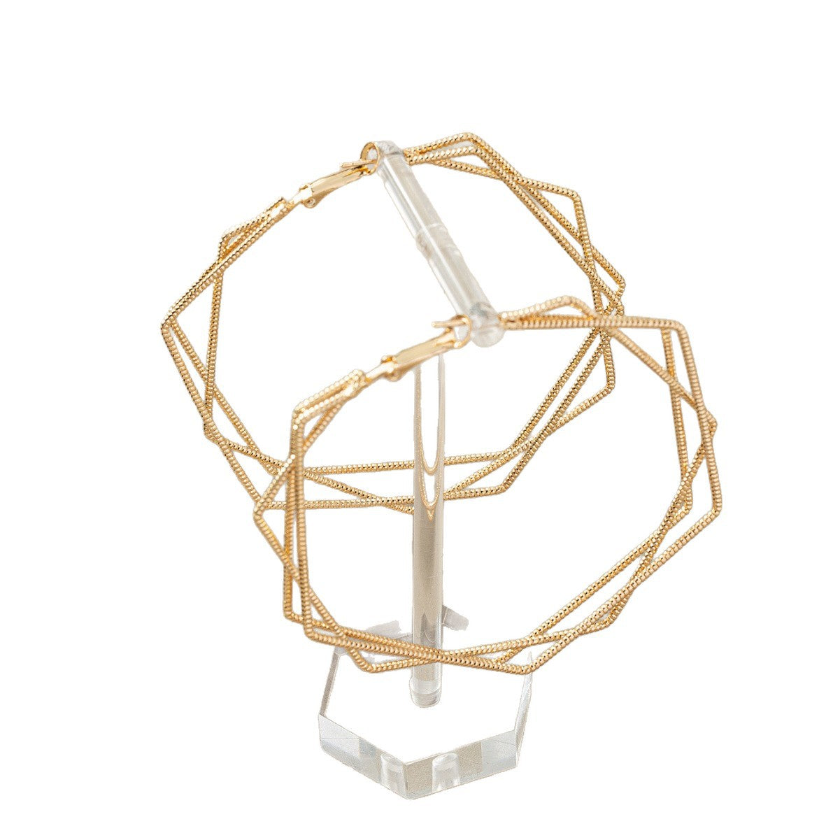 Exaggerated Geometric Earrings For Women In Gold Featuring Lines Design