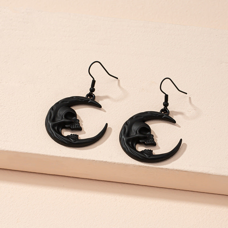 Retro Moon Skull Earrings For Stylish Look Featuring Alloy Material In Black
